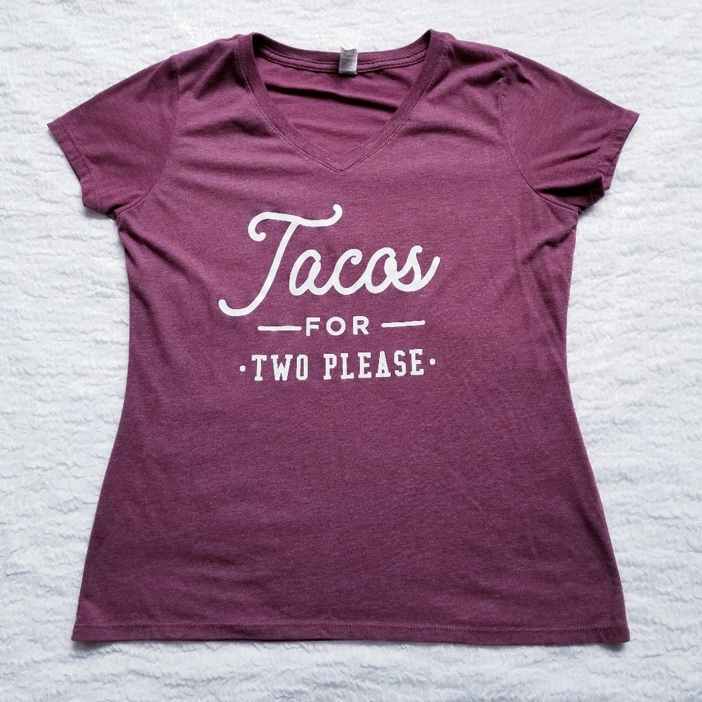 Tacos for Two Pregnancy Announcement V-Neck T-Shirt